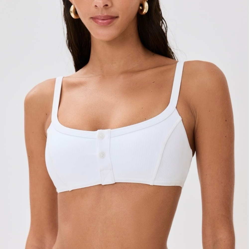 STAUD White Ribbed Bikini Top